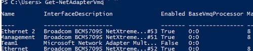 compruebe si vmq está habilitado en NIC - powershell