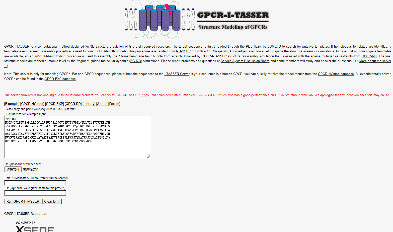 GPCR-I-TASSER主页面