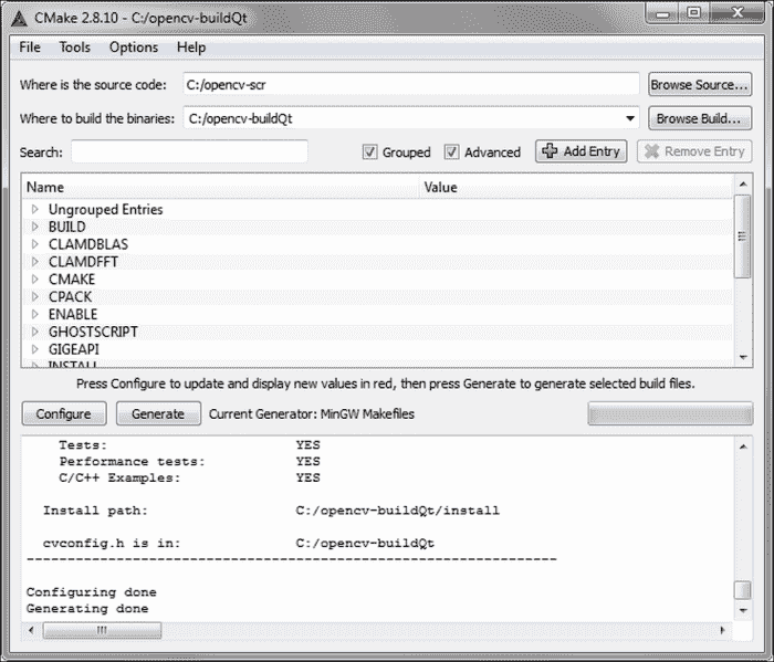 Configuring OpenCV with CMake