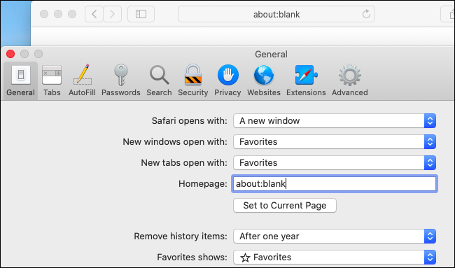 Disabling about:blank in Safari on macOS Catalina