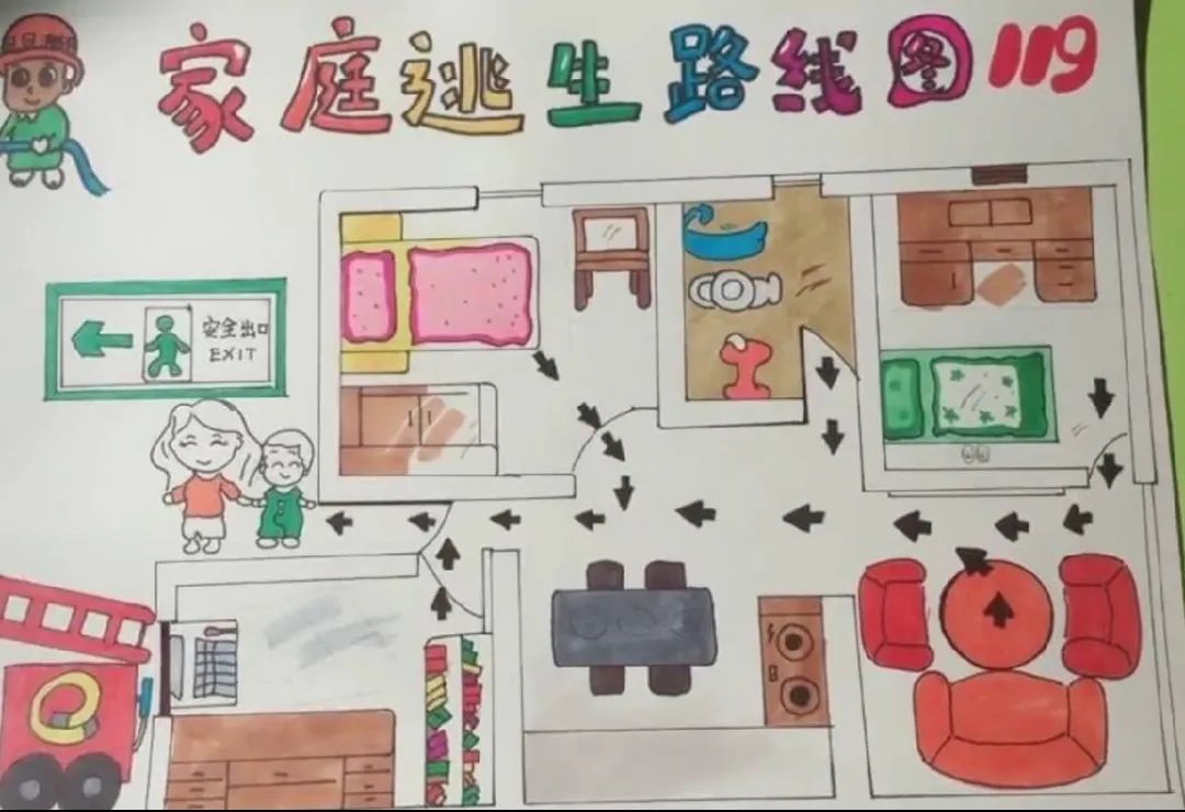 家到學校路線圖怎麼畫燕新學校手繪家庭逃生圖消防安全記心中