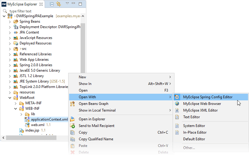 Spring development in MyEclipse