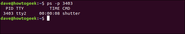 Output of ps -p 3403 in a terminal window