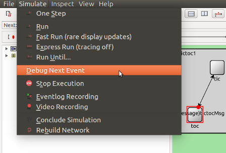 仿真->调试下一个事件