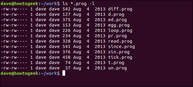 ls *.prog -l in a terminal window