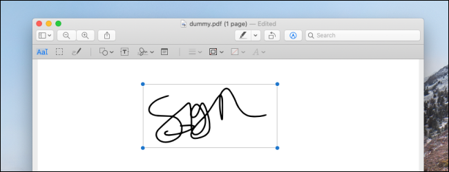Signature added to the document on Mac
