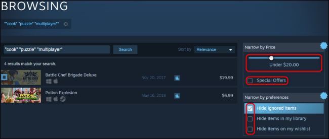 Steam Search Price and Preferences