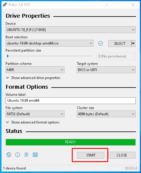 Start USB Flash Drive Creation