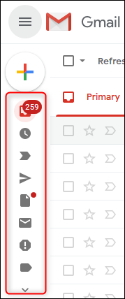 Gmail's sidebar in contracted mode.