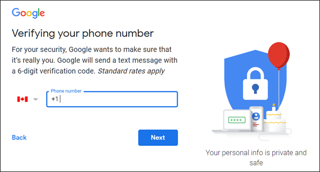 The "Verifying your phone number" screen on Google.