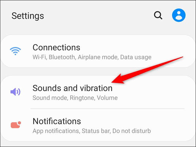 Samsung Galaxy S20 Select "Sounds And Vibrations"