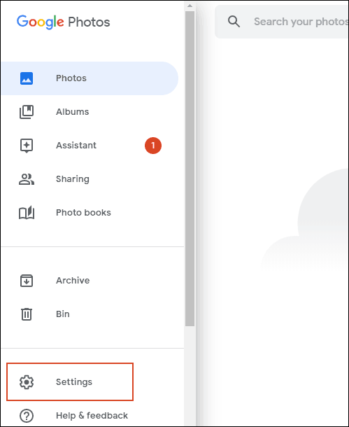 Click Settings in the Google Photos menu