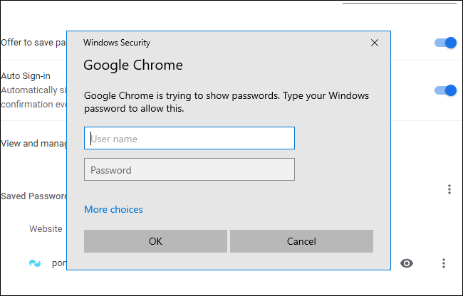 The "Windows Security" dialog box for Google Chrome.