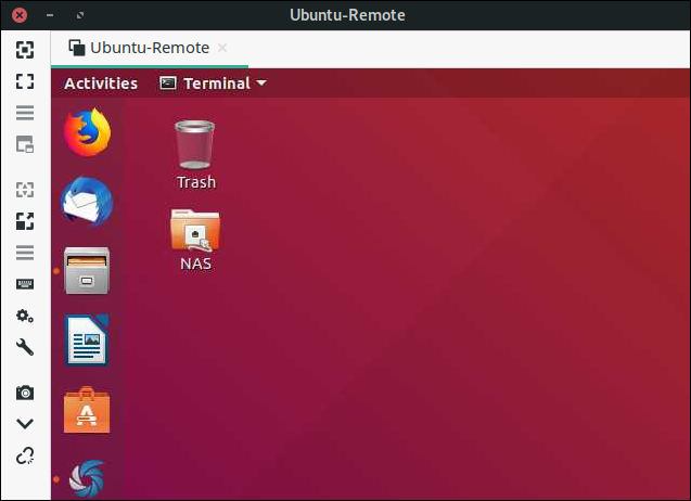 Remote Ubuntu desktop in a Remmina VNC session.