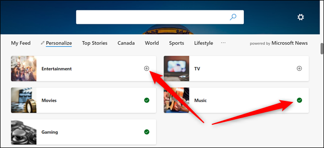 Click the + sign to add a topic and click the green checkmark to remove the topic from your list.