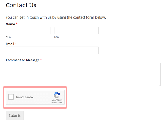 Contact form with reCAPTCHA box