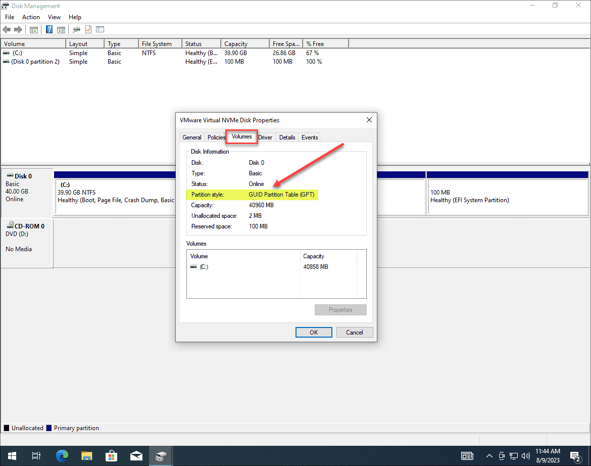 MBRからGPTに変換した後にパーティションテーブルを確認する