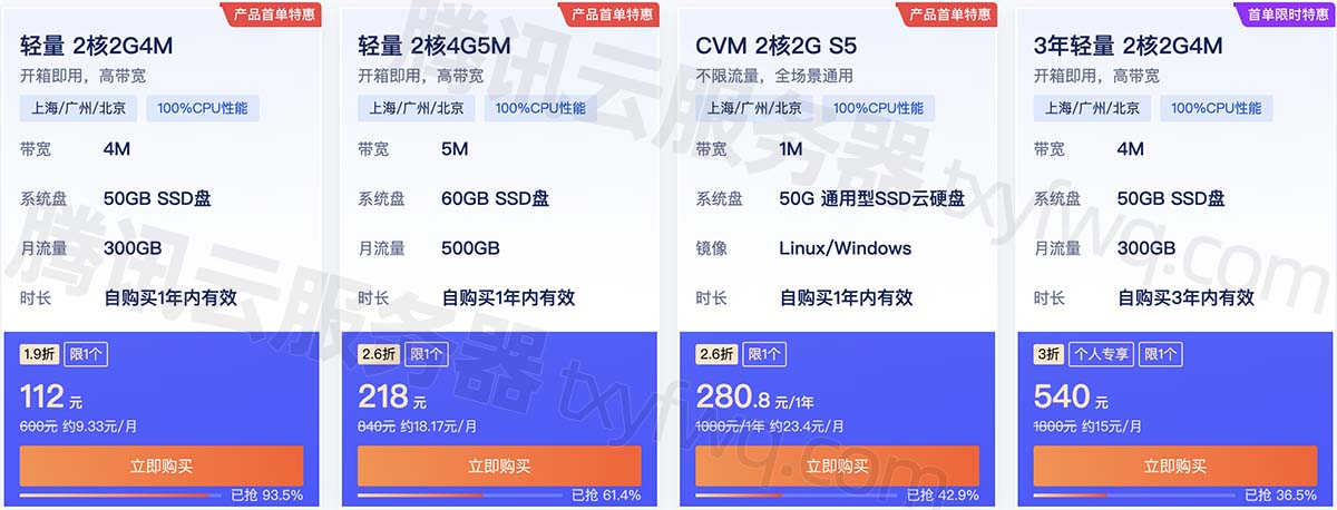 腾讯云服务器优惠价格