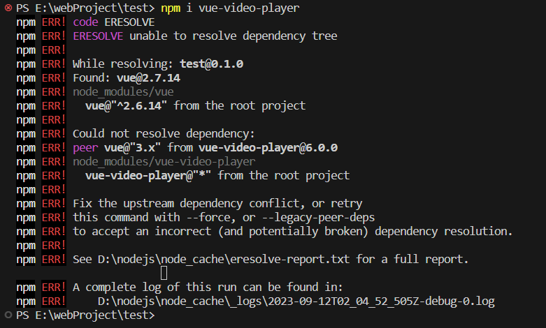 Vue-video-player下载失败(npm i 报错)