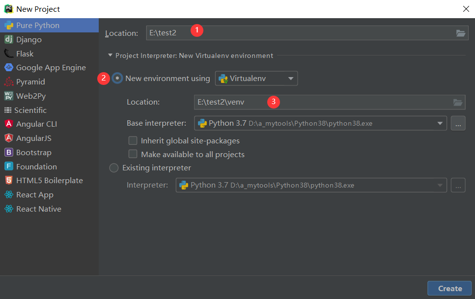 python<span style='color:red;'>虚拟</span><span style='color:red;'>环境</span>系列（四）：<span style='color:red;'>pycharm</span>中<span style='color:red;'>创建</span>项目时直接<span style='color:red;'>创建</span><span style='color:red;'>虚拟</span><span style='color:red;'>环境</span>