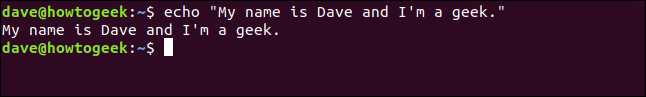 echo "My name is Dave and I'm a geek." in a terminal window