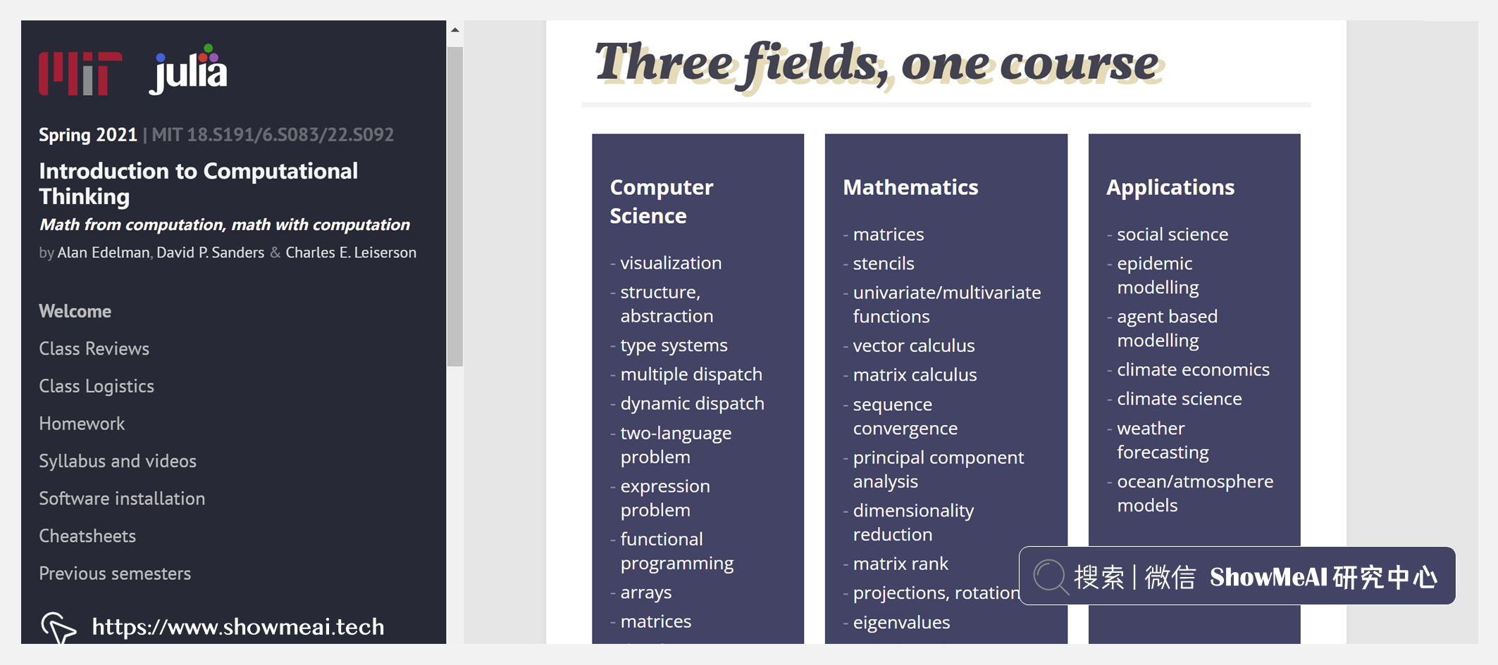 18.S191; Introduction to Computational Thinking: Math from computation, math with computation (Julia); 计算思维导论