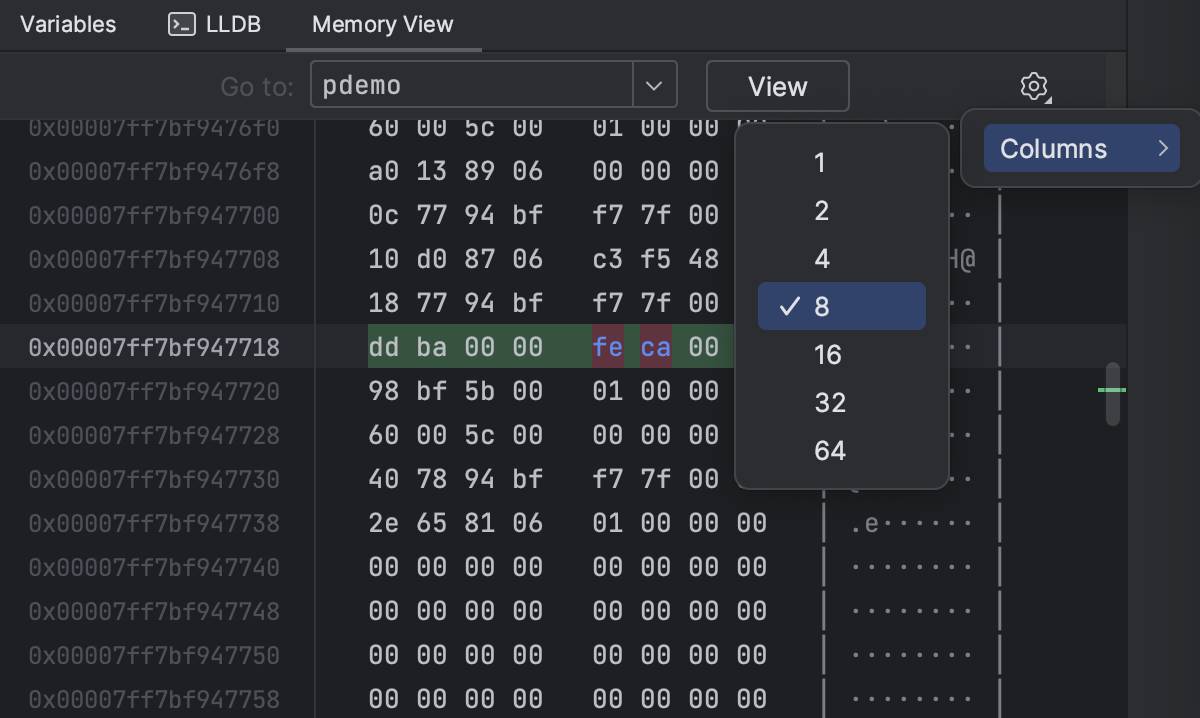 Memory View（内存视图）设置