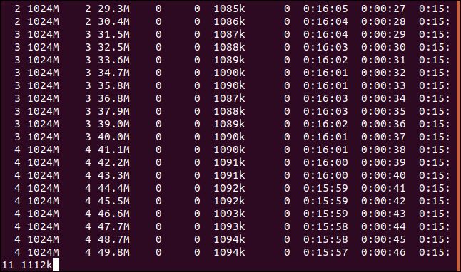 Curl download output in a reattached screen session in a terminal window.