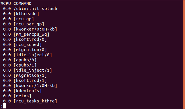output from ps -e -o pcpu,args | less in a terminal window