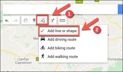 Press Draw a Line > Add Line or Shape to begin adding a line or shape to your custom Google Maps map
