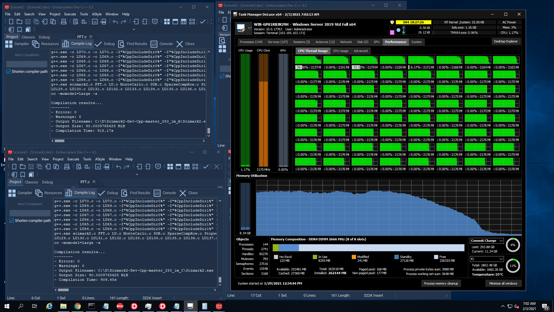 10亿行C ++代码使用3万元/个的电脑处理器AMD Threadripper 3990X：在64核CPU处理器256GB内存电脑上编译需要多长时间？