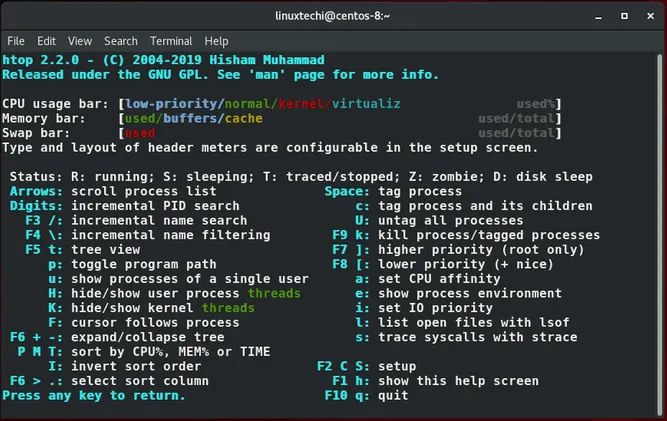 Getting-help-htop-command