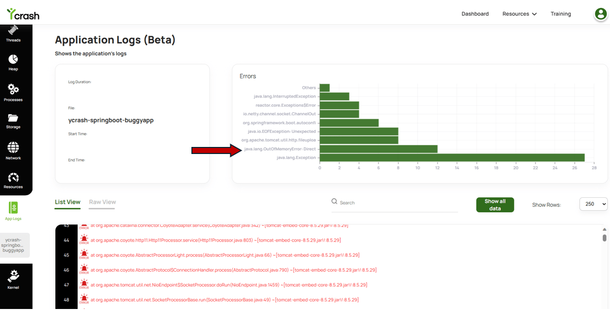 yCrash 日志报告指出 java.lang.OutOfMemoryError: Direct buffer memory