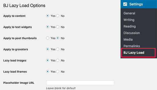 Lazy Load settings