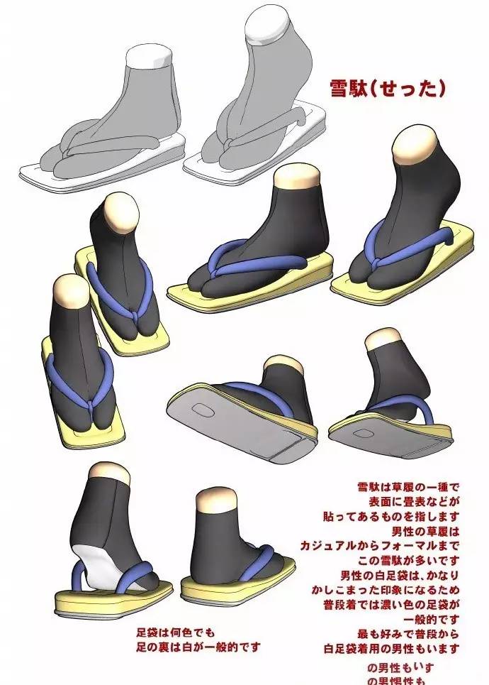 不同款式木屐各种角度的画法大全
