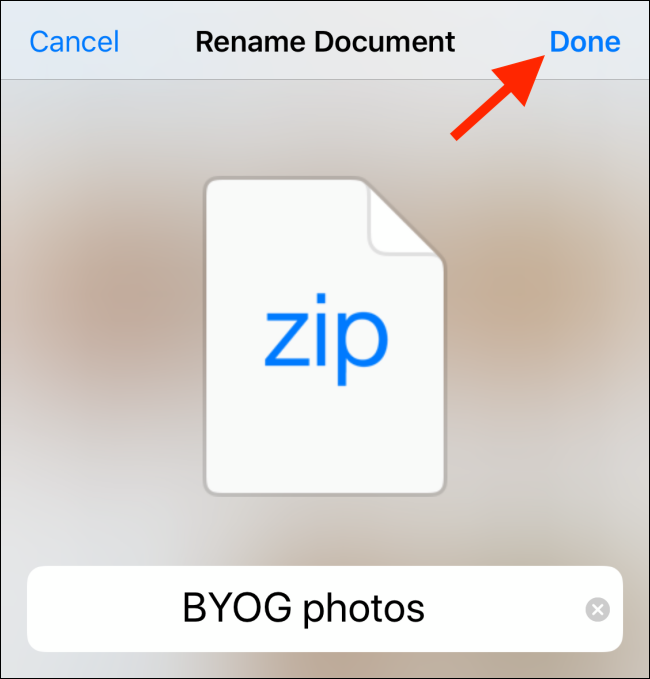 Rename the file and then tap on Done