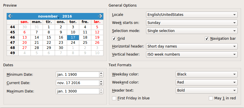 「Qt Widget中文示例指南」如何实现一个日历？
