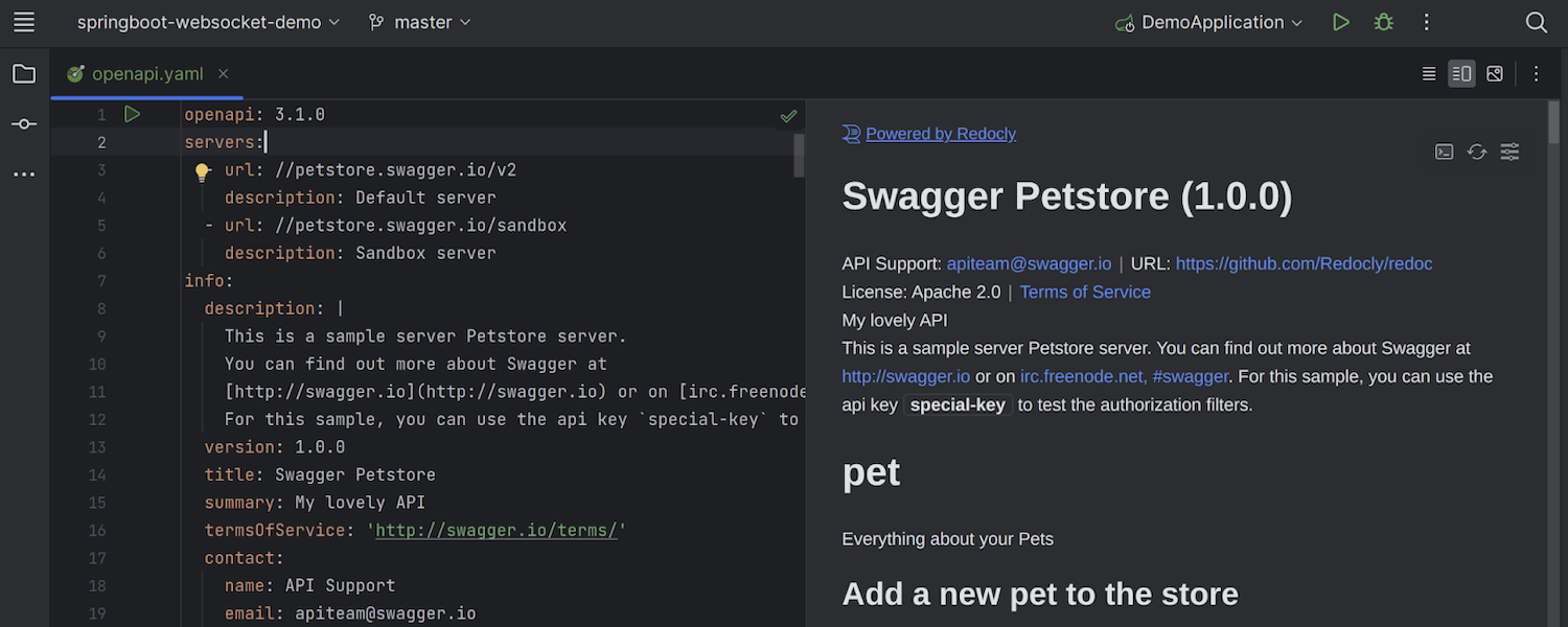 OpenAPI および Swagger ファイルの Redoc UI プレビュー