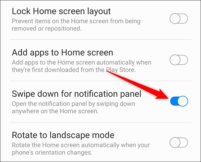 Toggle-On "Swipe Down for Notification Panel."