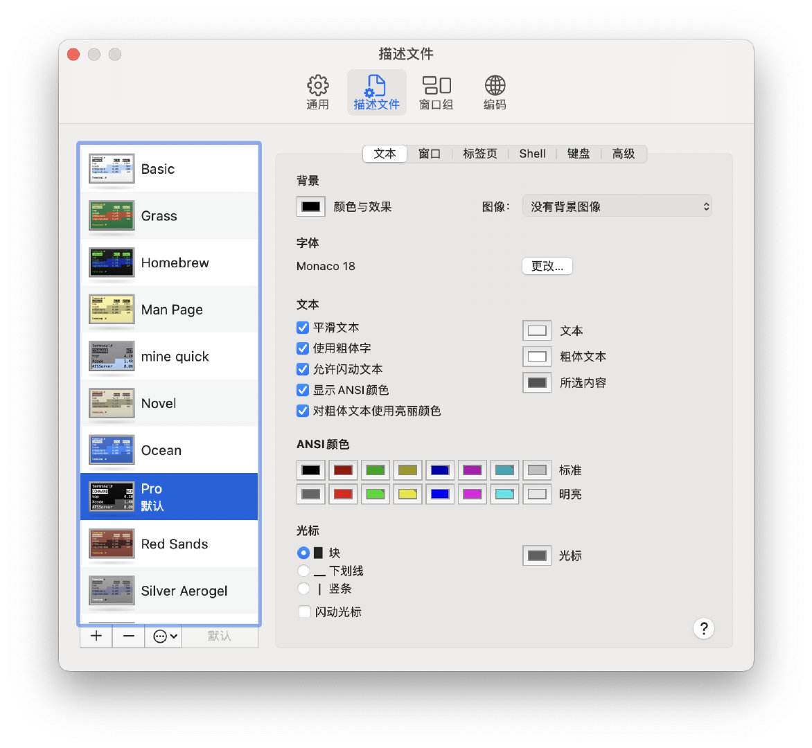 Profiles Settings Page in Terminal Preferences