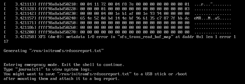 Centos7 虚拟机非法关机导致系统无法启动报Unmount and run xfs_repair的解决方法