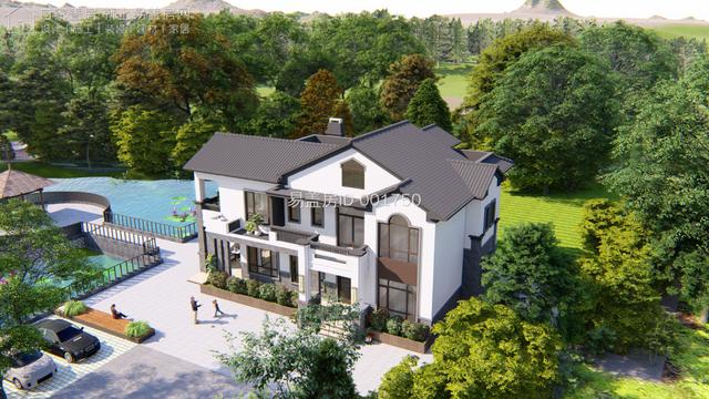 47结构图纸二层爆款88万新中式农村别墅带豪华庭院亲戚都想借图纸