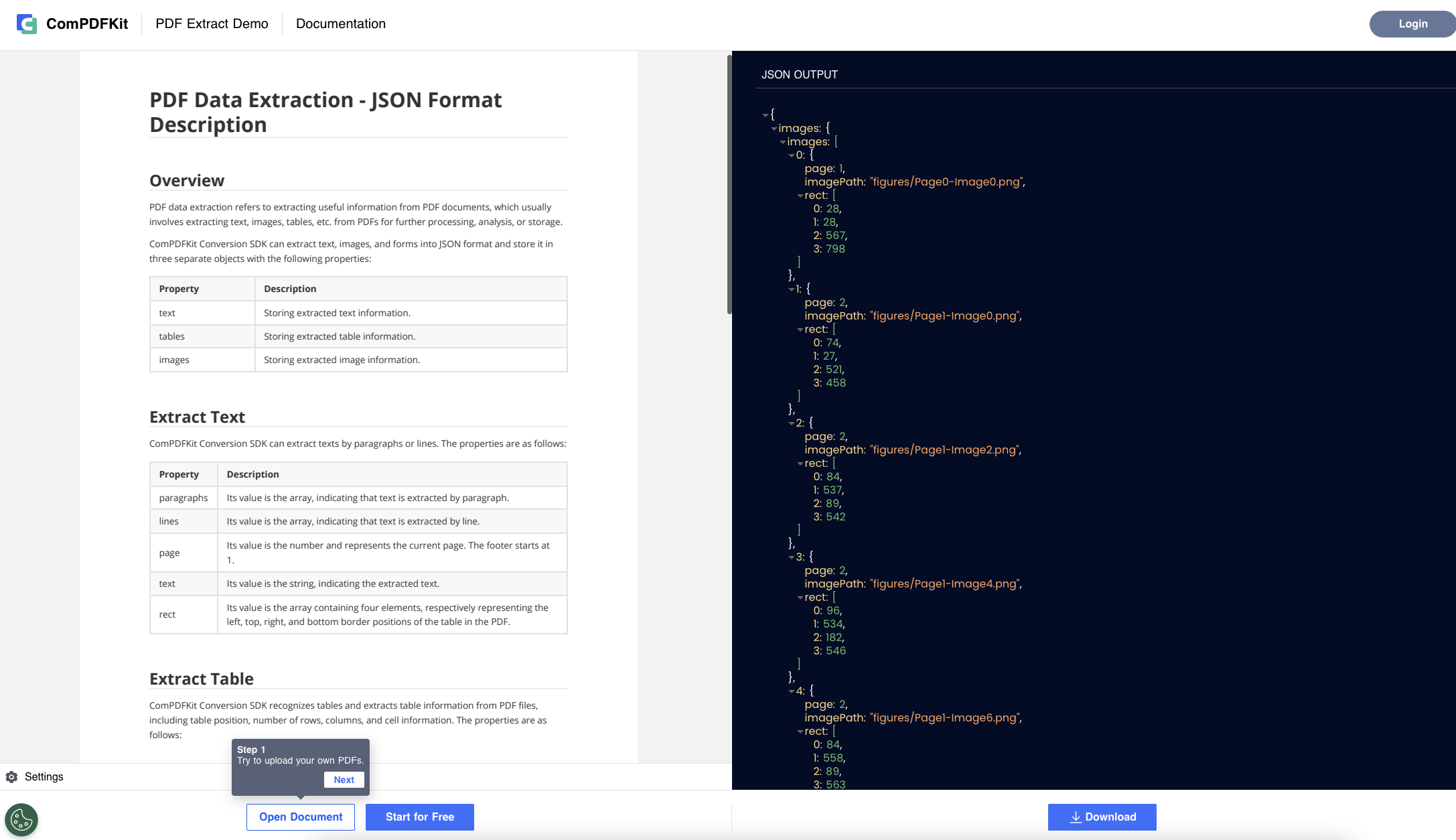 PDF 提取演示 - pdf 转 json