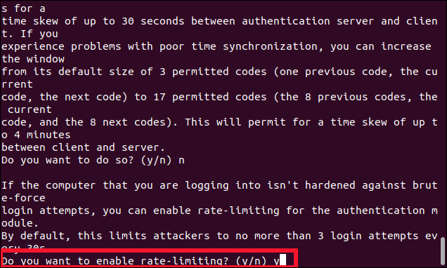 Do you want to enable rate-limiting? (y/n) in a terminal window.