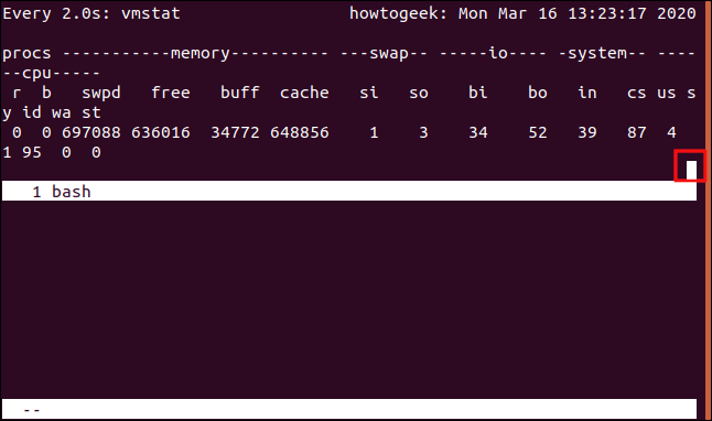 A "screen" window session split into two horizontal regions in a terminal window.