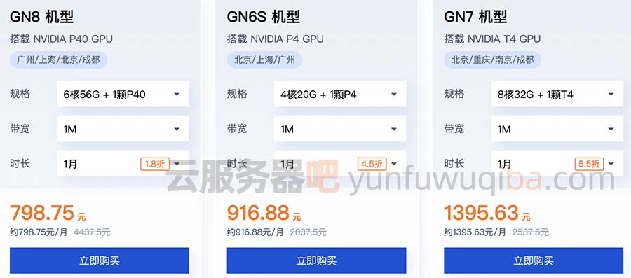 腾讯云GPU服务器NVIDIA P40 GPU、P4、T4和GPU自由卡详解