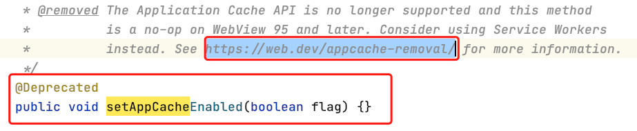 WebSettings.setAppCacheEnabled() method obsolete