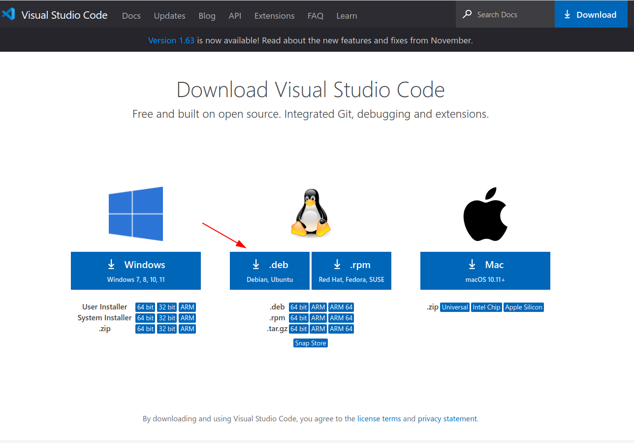 下载对应版本的 VS Code 安装包