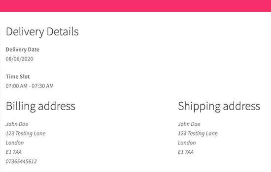 Delivery details Delivery details
