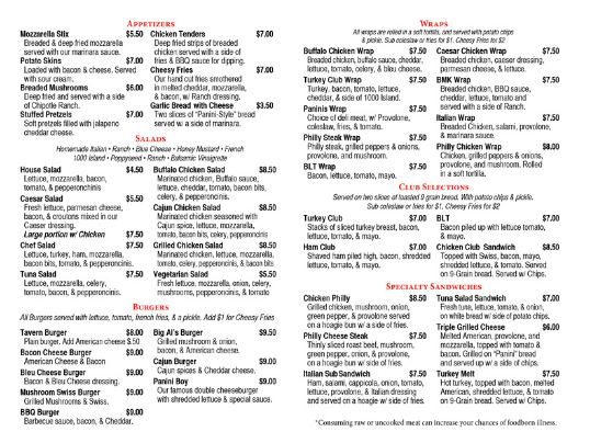 Image of the original restaurant menu, before redesign.